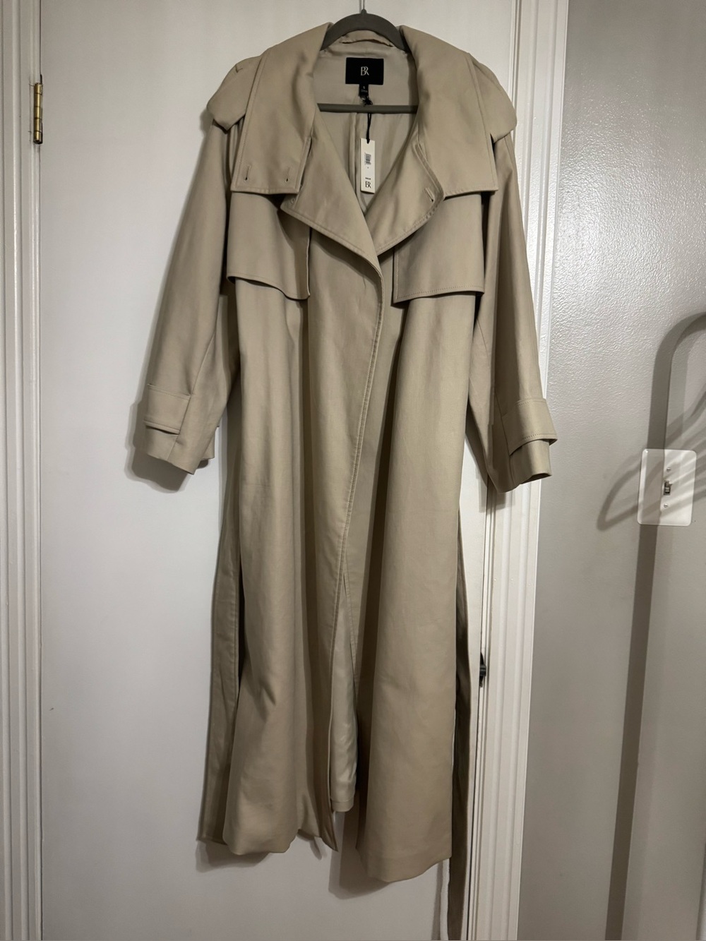 Banana Republic Oversized Italian Twill Trench Coat Natural Stone Grey Sz S - Picture 5 of 9